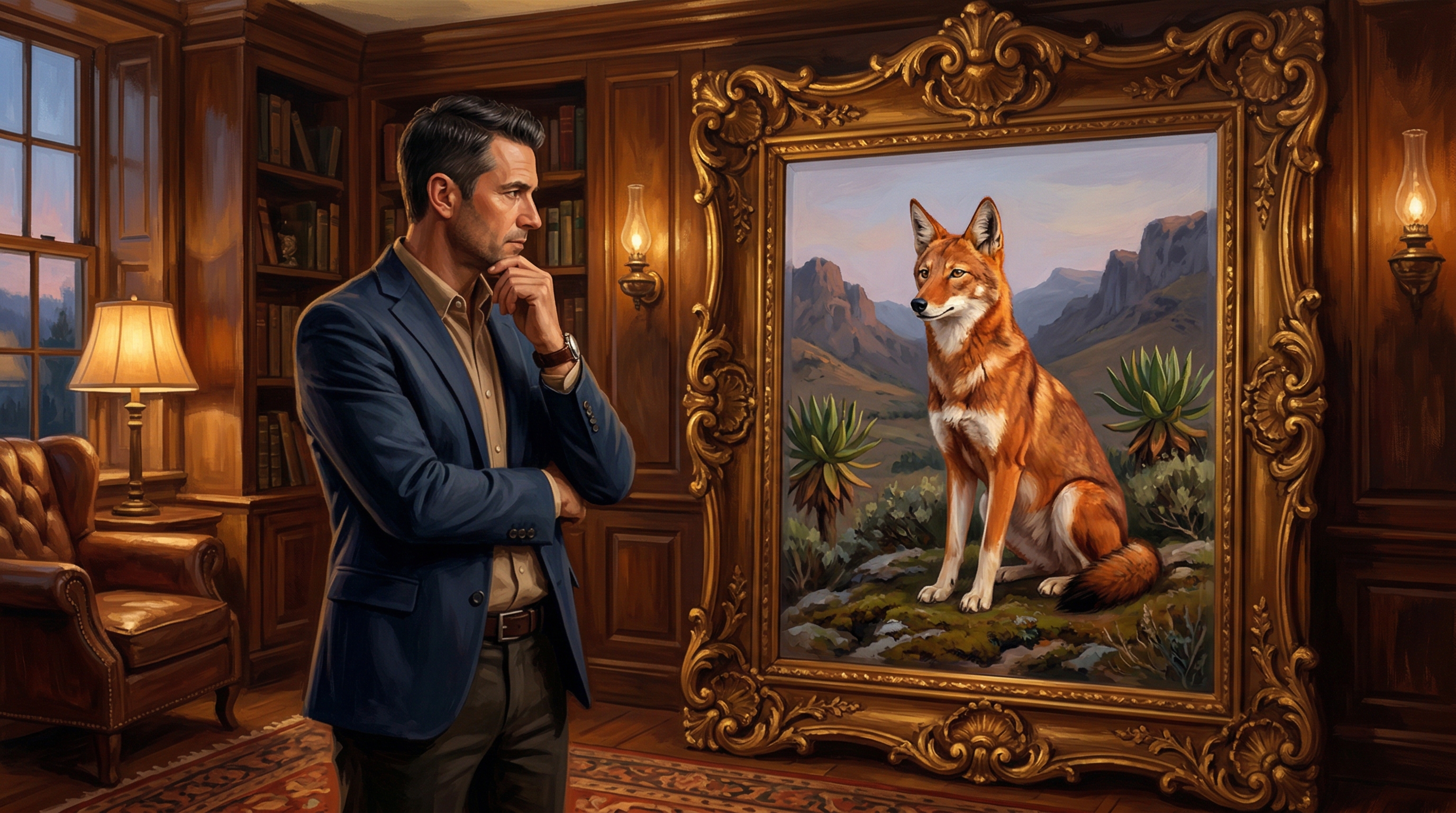 A man looking into a mirror that reflects something unexpected